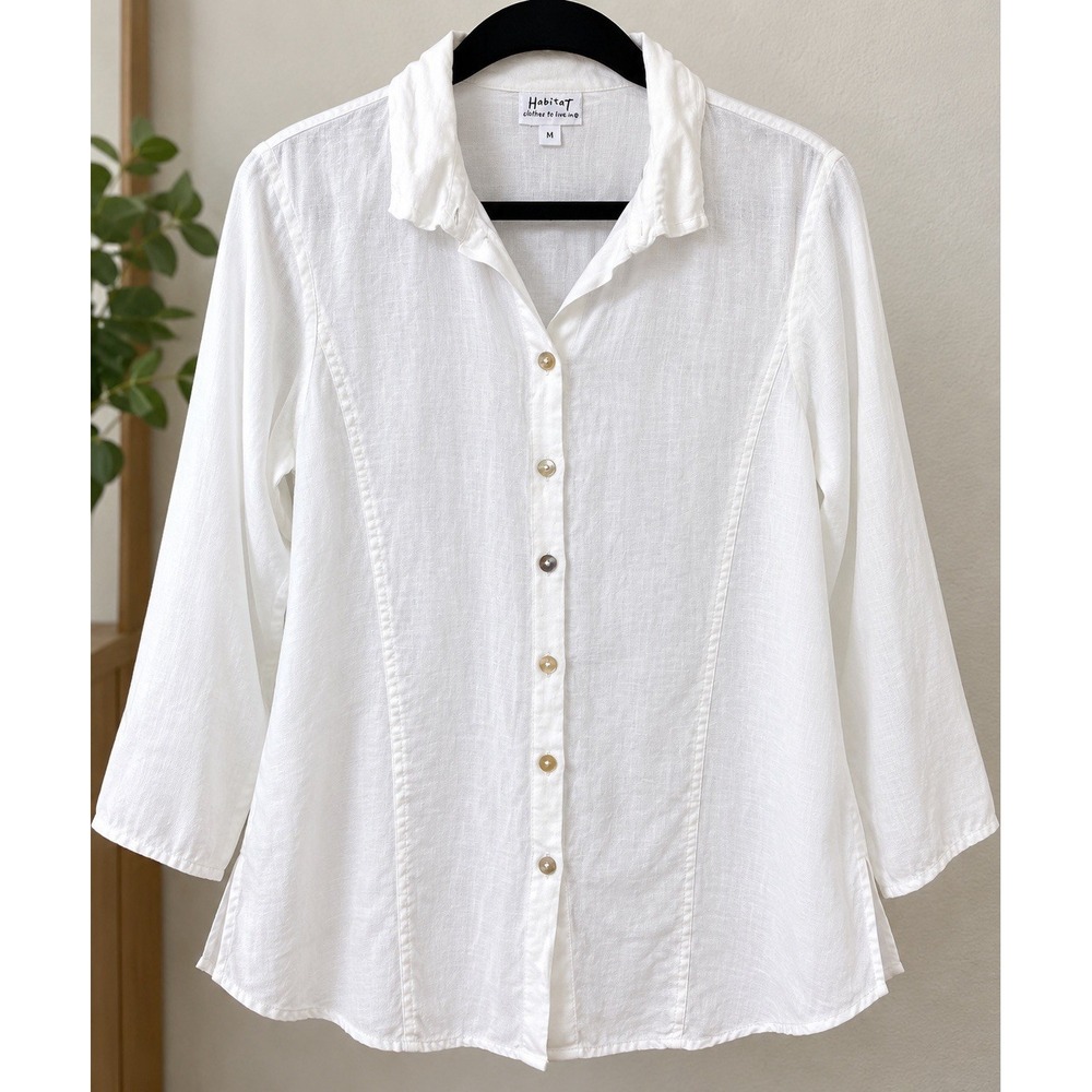 Habitat Clothes to Live In 100% Linen Women White Button Shirt Size M